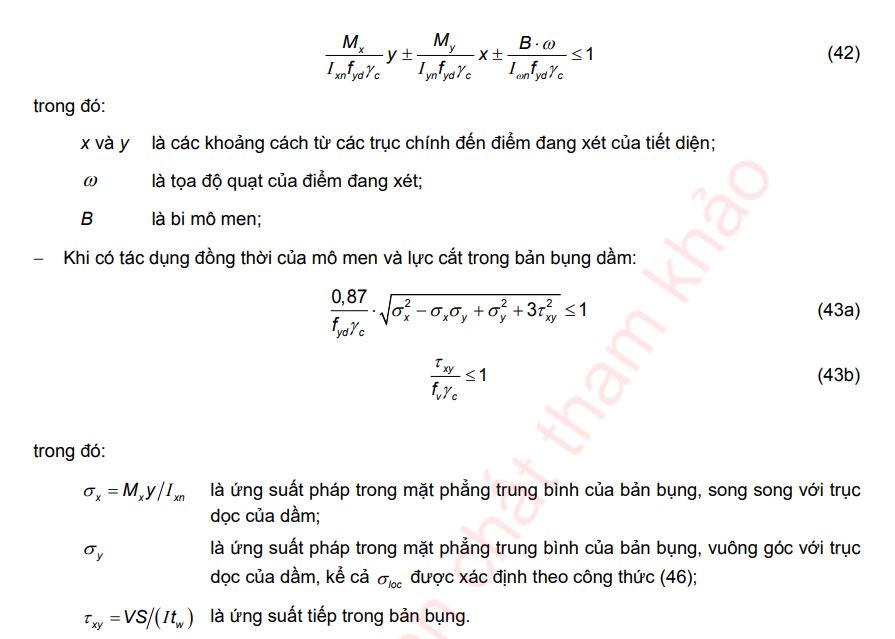 Công thức tính khi có tác dụng của các mô men trong hai mặt phẳng chính (và khi có bi mô men)